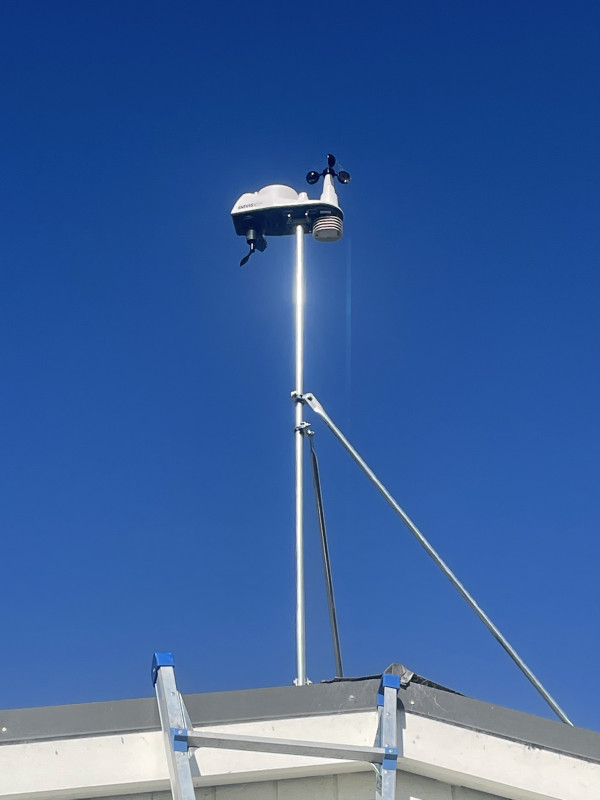 The Davis weather station, mounted on our Play Centre building.